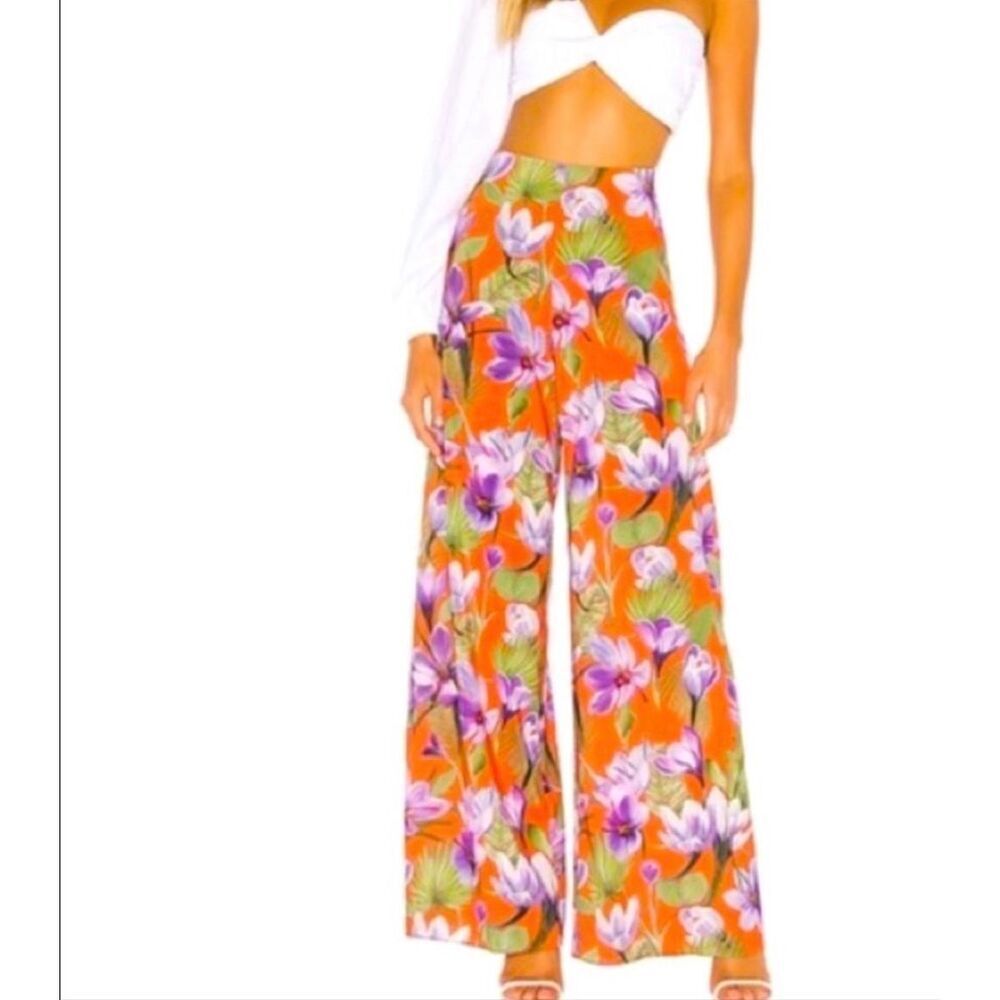 Alice + Olivia Athena Floral Wide Leg Pants | Orange in 4